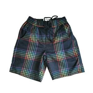 Wildling | Rainbow Plaid Swim Trunks | 3 years